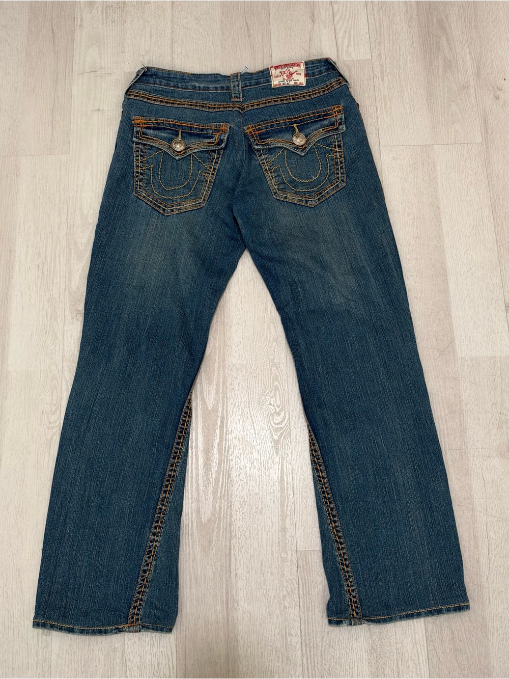 Y2K True Religion "Joey" Big T Flap Pocket Vintage Denim Blue Jeans Size 28 APPR